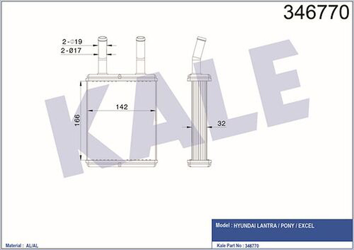 Kale 346770 Kalorifer Radyatörü Hyundai Excel 90 94 163x148x42 9712324000