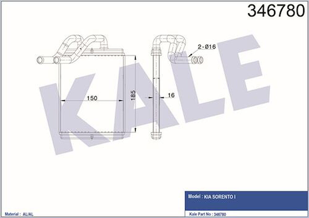Kale 346780 Kalorifer Radyatörü Kia Sorento 2.5 2003-195x165x18 972273