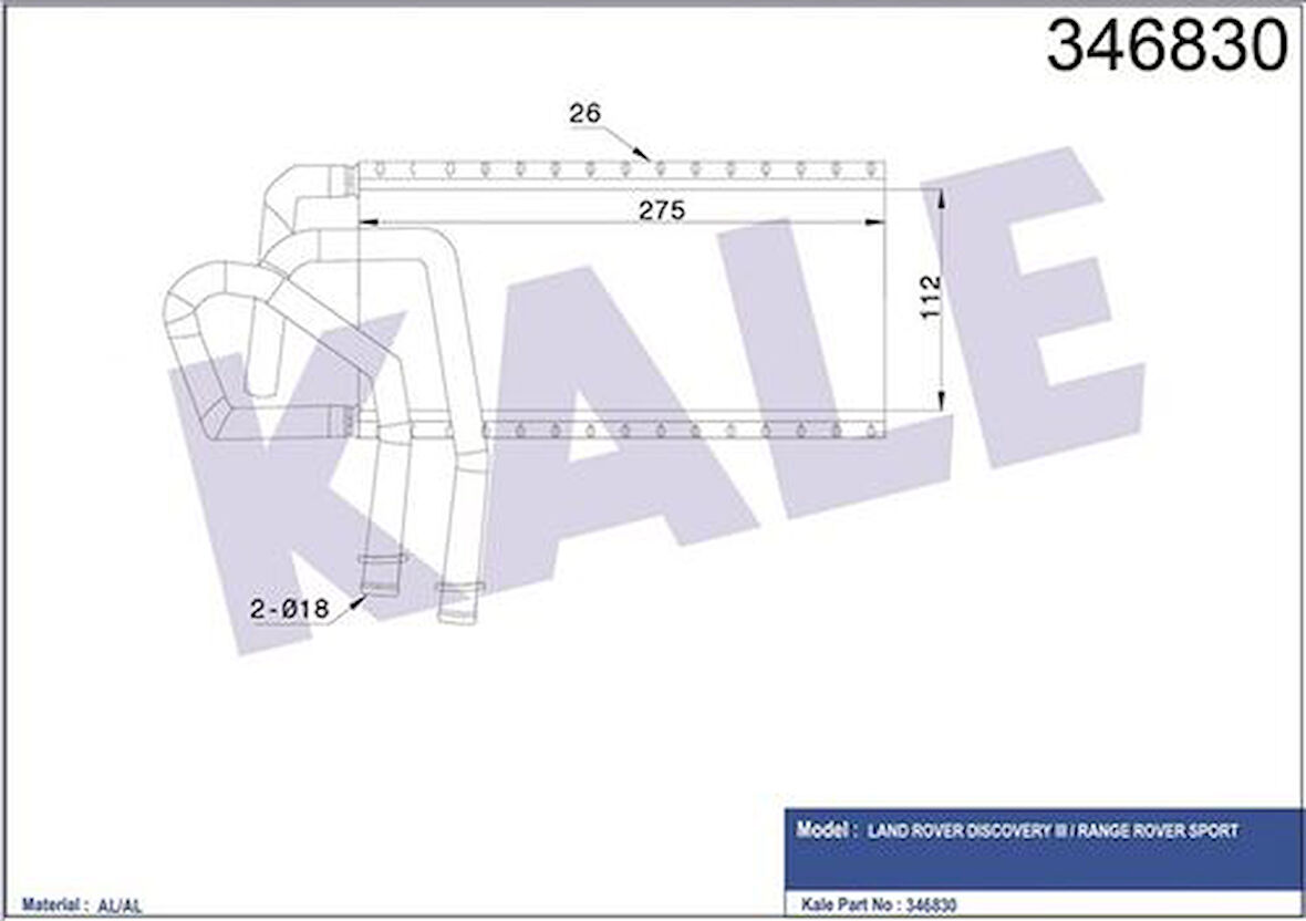 Kale 346830 Motor Su Radyatörü Discovery 3 L319 04-09 Range Rover Sport I L320 05-12 LR017030