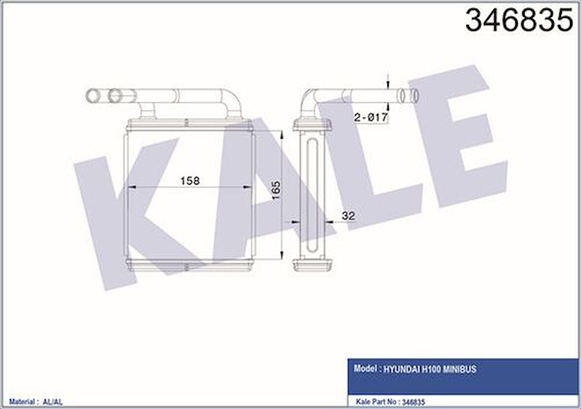 Kale 346835 Kalorifer Radyatörü Hyundai H100 Minibüs 1994-2005 163x165x42 9721143010