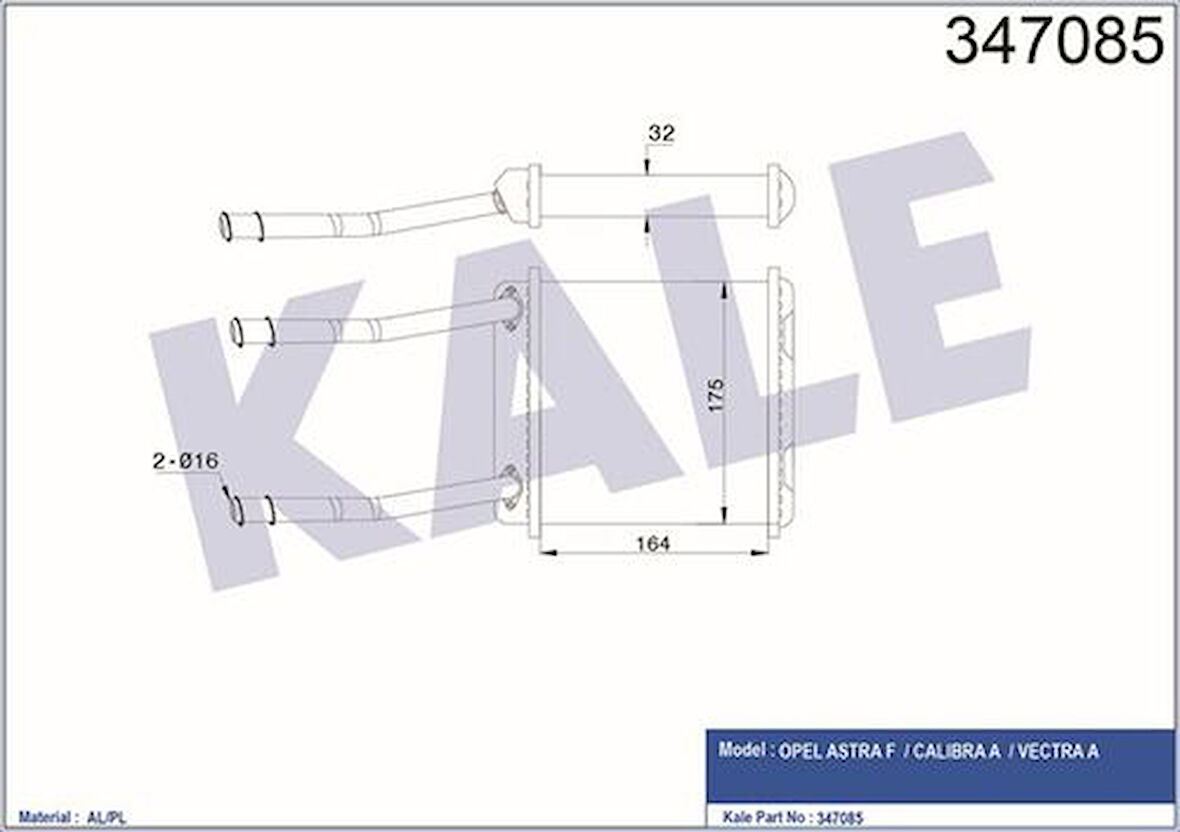 Kale 347085 Kalorifer Radyatörü Borulu Tip Astra F 92-98 Astra-Serisi ic 99-02 Vectra A 89-95 Calibra 89-96 03095243