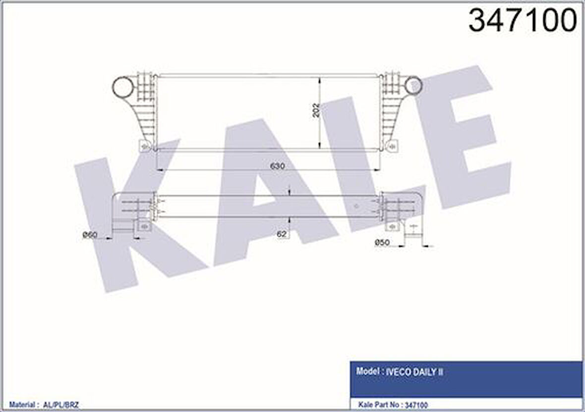 Kale 347100 Turbo Radyatörü Intercooler Iveco Daily II Al-Pl-Brz 630X202X65 93822907