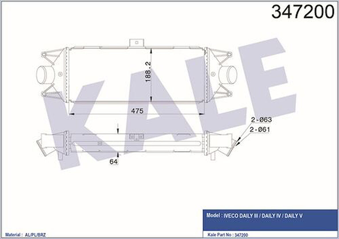 Kale 347200 Turbo Radyatörü Intercooler Daily III IV V 475x187x64 504022617
