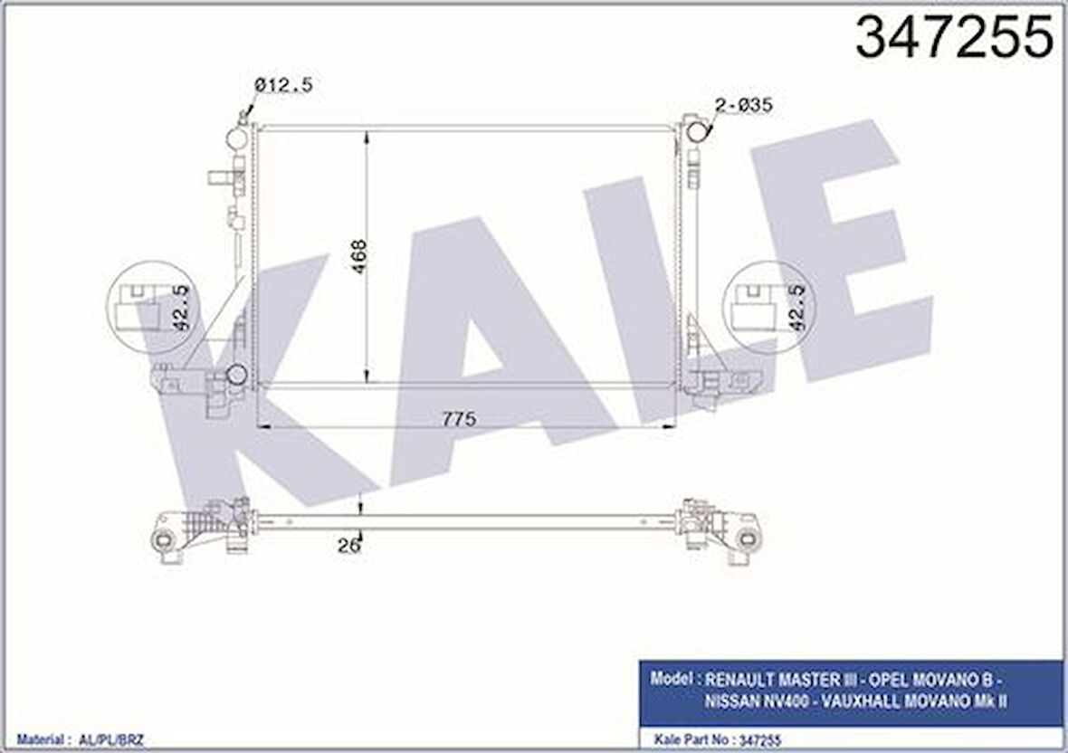 Kale 347255 Motor Radyatörü Master III Movano 2.3DCI 10-Ac 214107695R