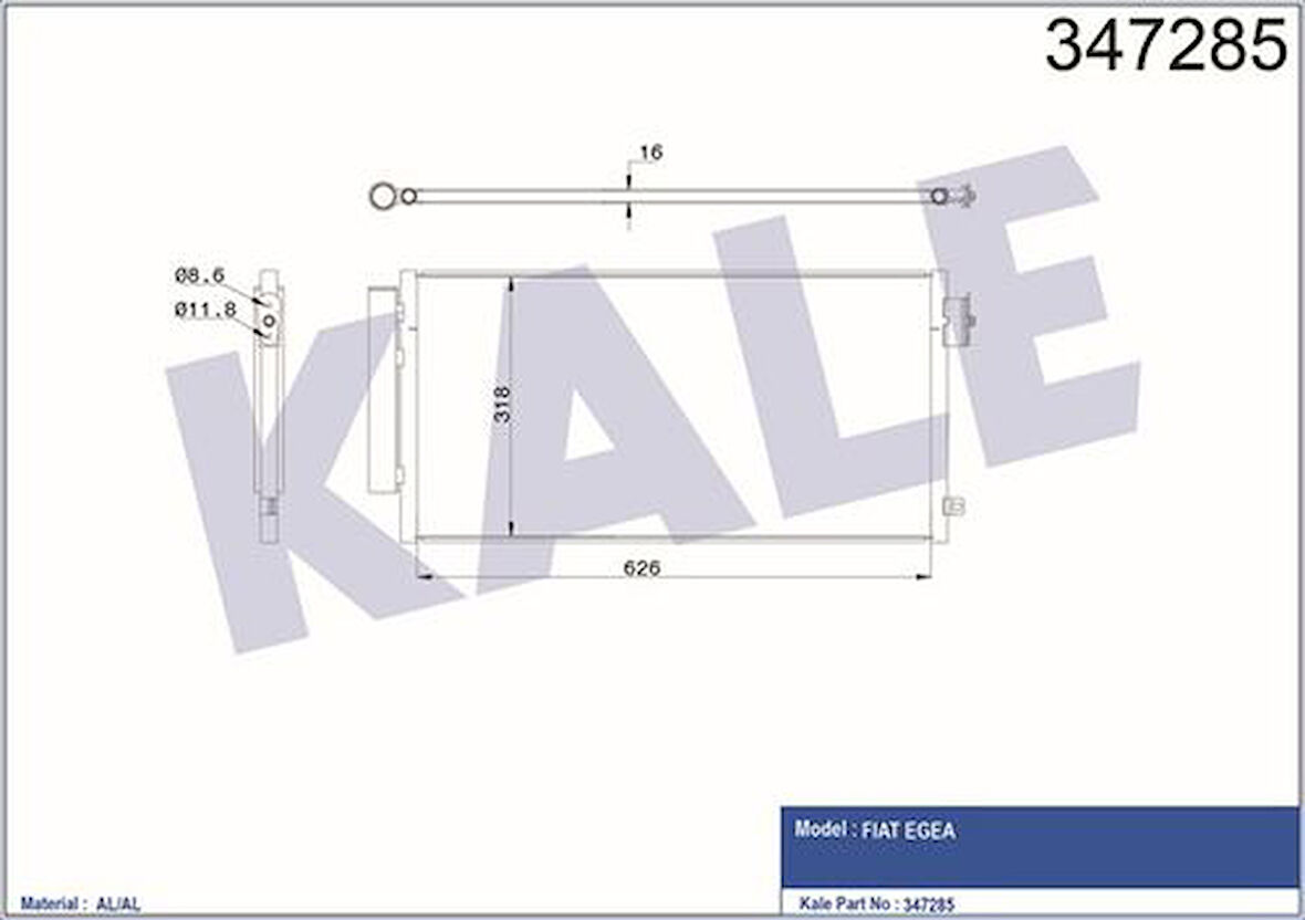 Kale 347285 Klima Radyatörü Condenser Egea 1.3 1.6 Multijet 1.4 Benzinli 51887955