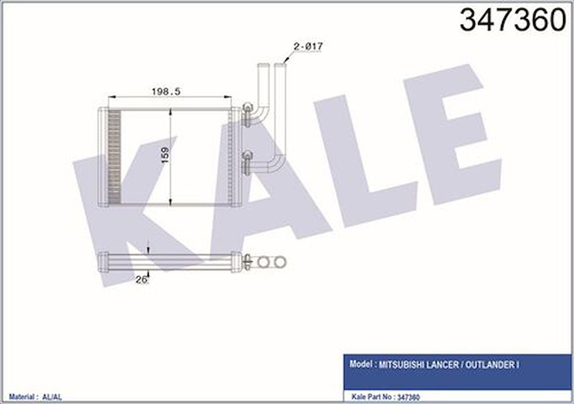 Kale 347360 Kalorifer Radyatörü Mitsubishi Lancer Outlander 03-06 MR568599