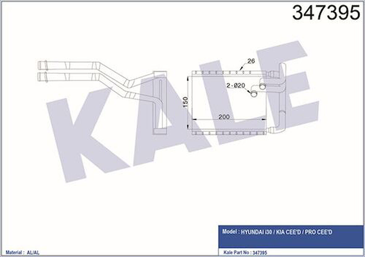Kale 347395 Kalorifer Radyatörü Hyundai I30 Kia Ceed 2007-2014 148x210x26 971382L000