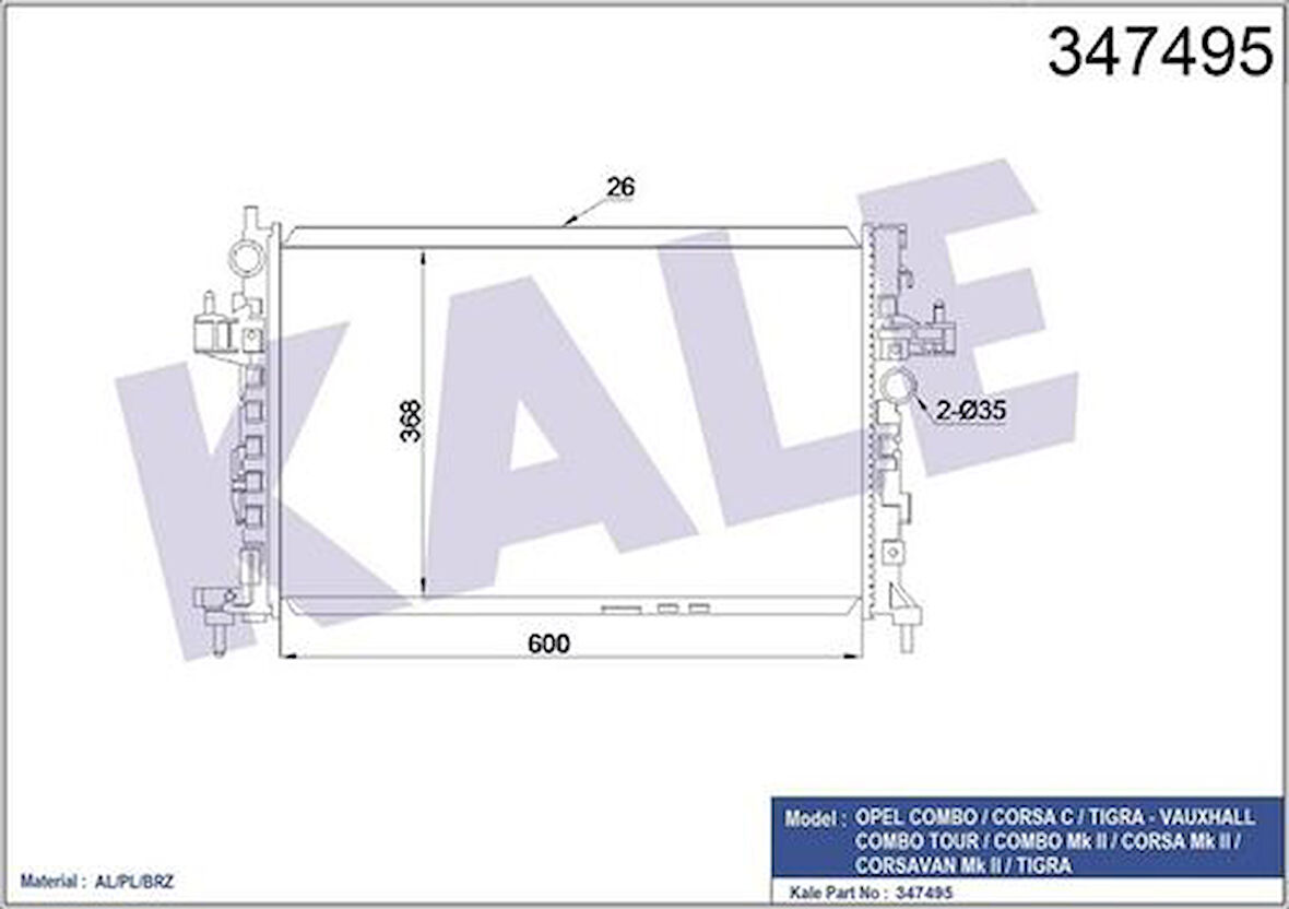 Kale 347495 Motor Su Radyatörü Brazing Y13Dt Z13Dt Z13DTH Y17Dt Corsa C Tigra B 1300259