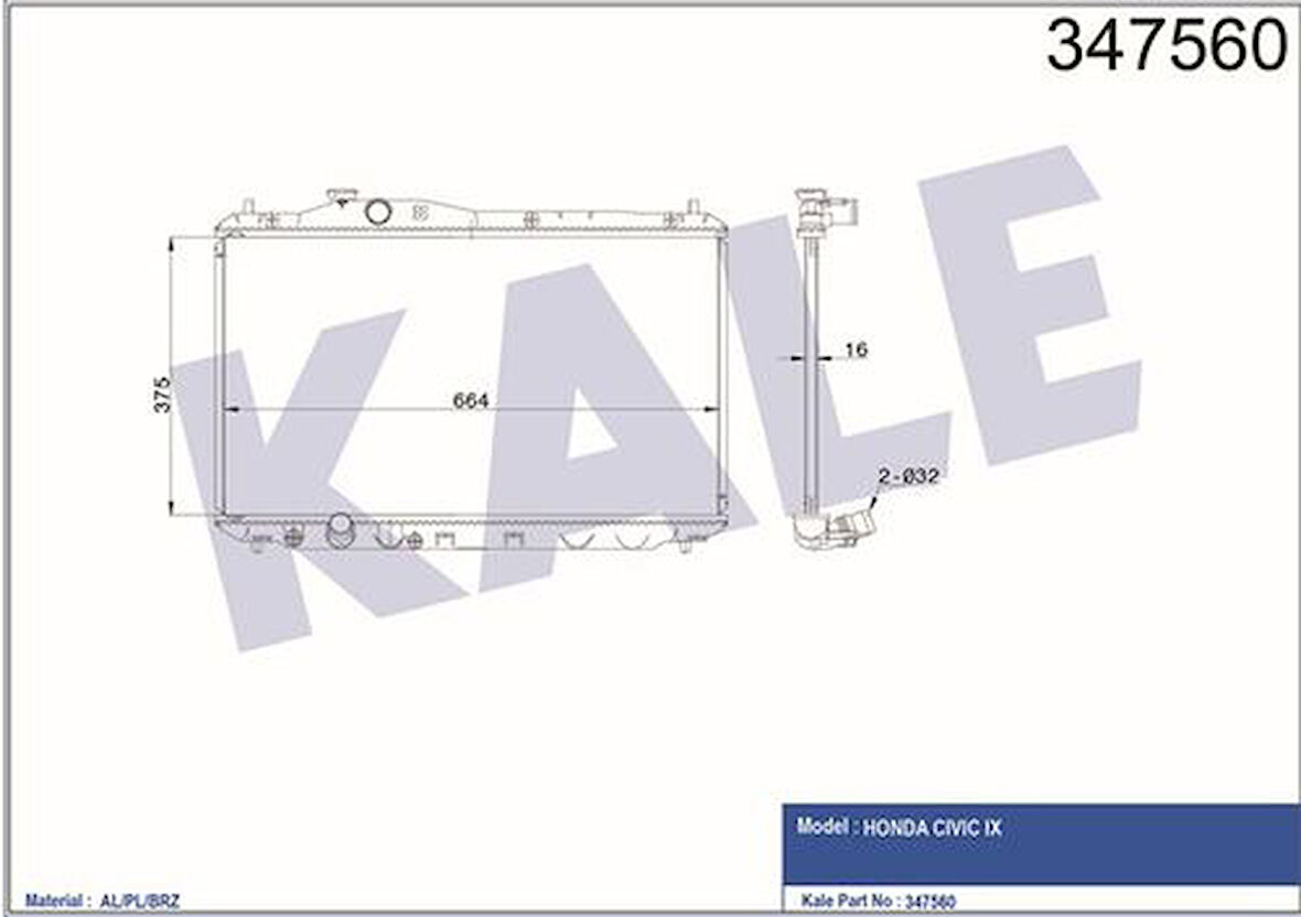 Kale 347560 Motor Su Radyatörü Honda Civic 1.6-1.8 2012-Manuel Vites 19010R1BA51