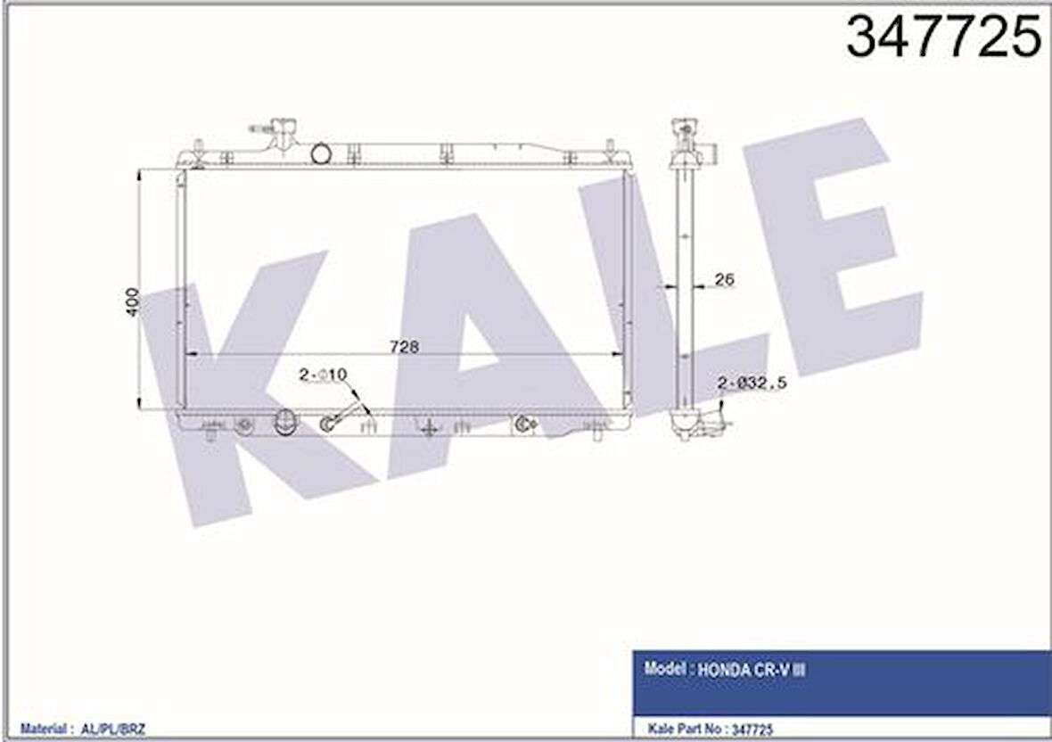 Kale 347725 Motor Su Radyatörü Honda CRV 2.0 2007-Otomatik Vites 19010RZPG51
