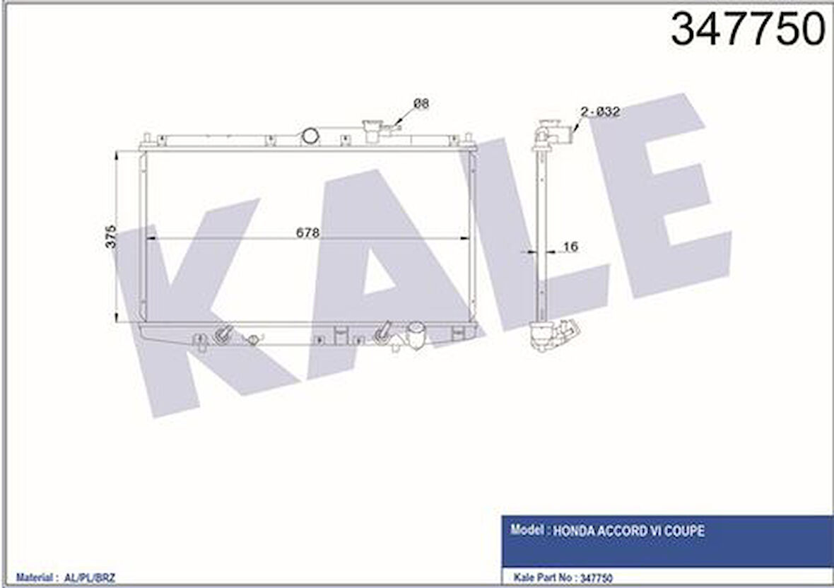 Kale 347750 Motor Su Rdyatoru Accord 98-02 Otomatik Vites 19010PAAA01