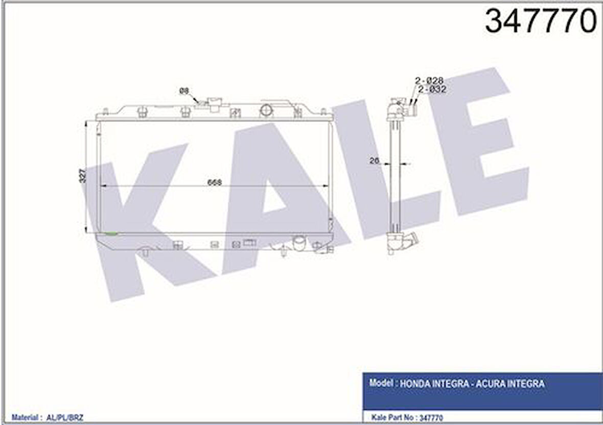 Kale 347770 Radyatör Al Pl Brz Integra-Acura Integra Mt 19010PG6003
