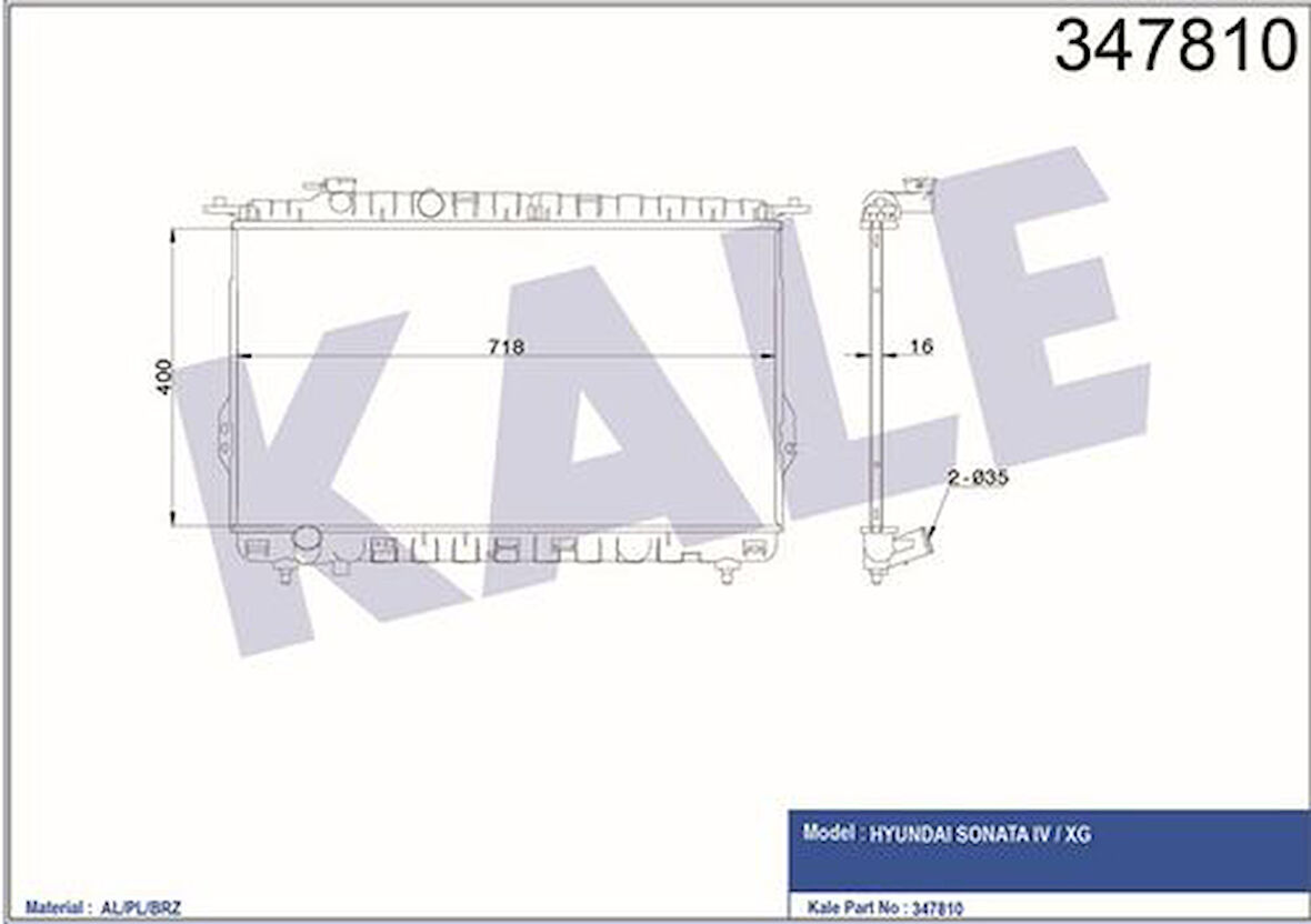 Kale 347810 Motor Su Radyatörü Sonata IV Xg 2.0 2.4 1998-Manuel Vites 16mm 2531038001