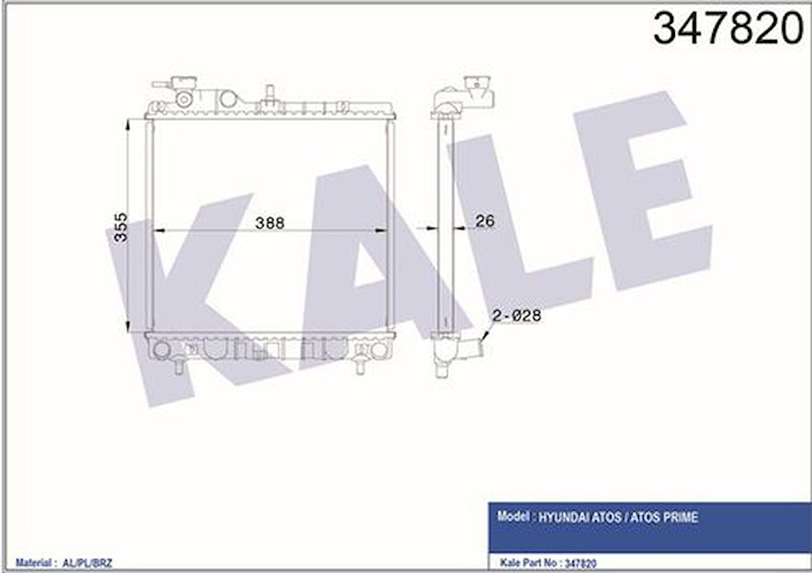 Kale 347820 Motor Su Radyatörü Hyundai Atos 1.0 Manuel 97-02 2531002000