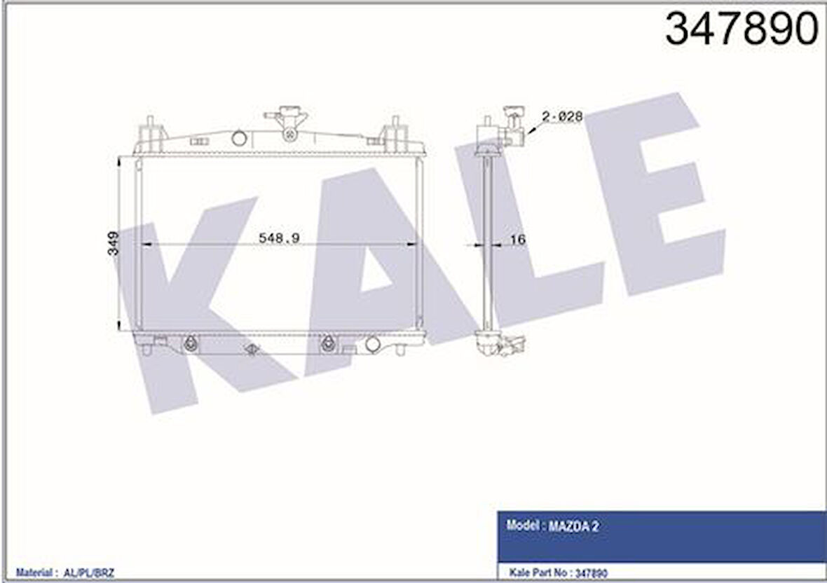 Kale 347890 Radyatör 2 De Dh 1.5 07 15 At Al Brz 349X548.9X16 ZY8415200A