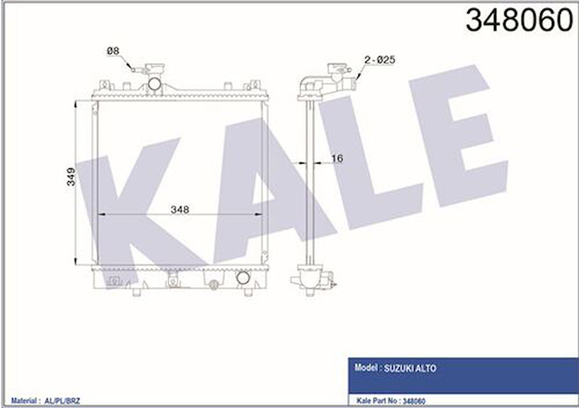 Kale 348060 Motor Su Radyatörü Suzuki Alto 1.1 Motor 2004 2008 Manuel Vites 1770079F00