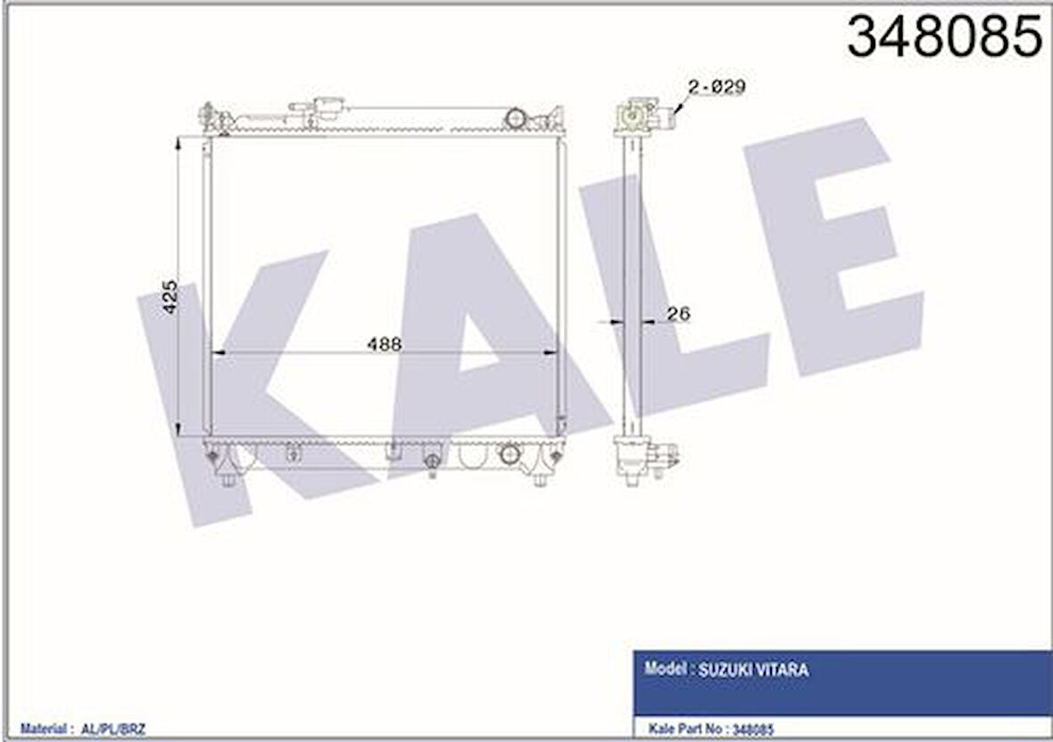 Kale 348085 Motor Su Radyatörü Vitara 1.6 90-98 Manuel 5 Kapı 26mm 1770056B00
