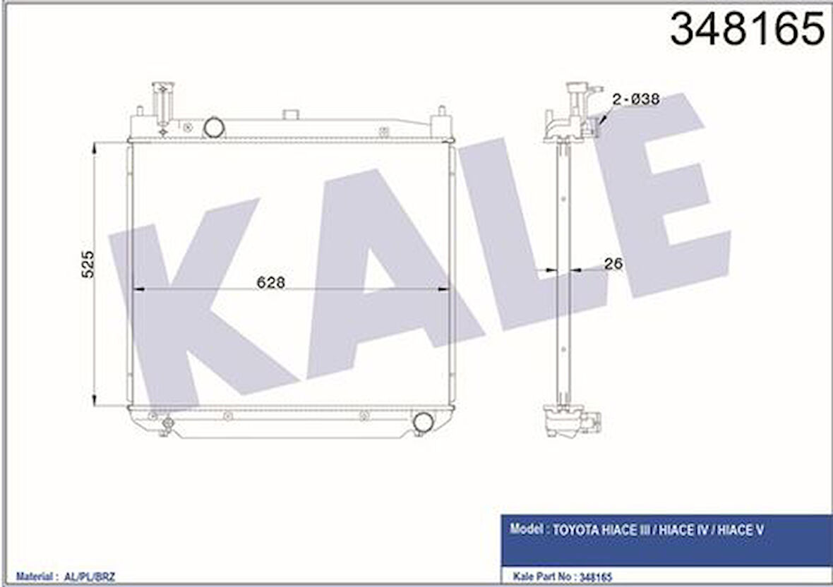 Kale 348165 Motor Su Radyatörü Toyota Hiace 2001-Manuel Vites 1640030110