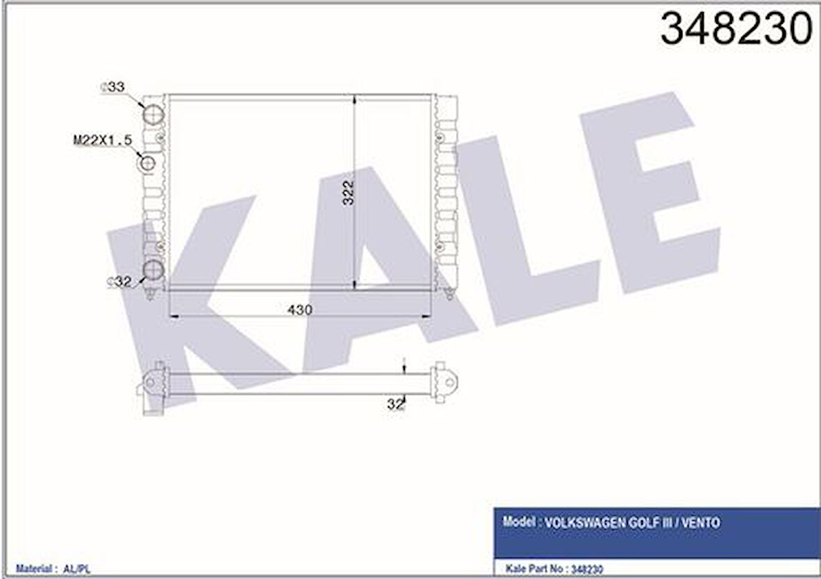 Kale 348230 Motor Su Radyatörü Golf III Jetta Mekanik Şanzıman 430x322x33 6N0121253A