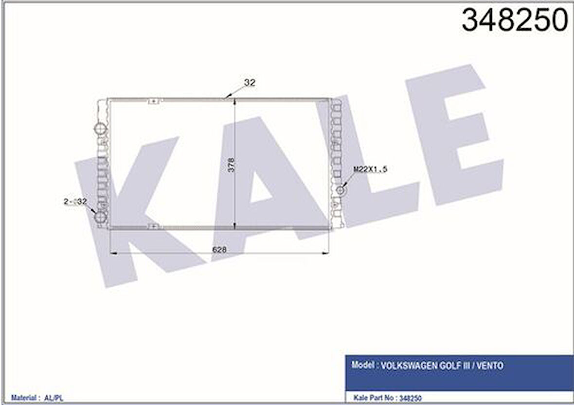 Kale 348250 Motor Su Radyatörü 1.9D TD TDI Golf III 91-02 Passat 89-97 Vento 91-97 1H0121253BC