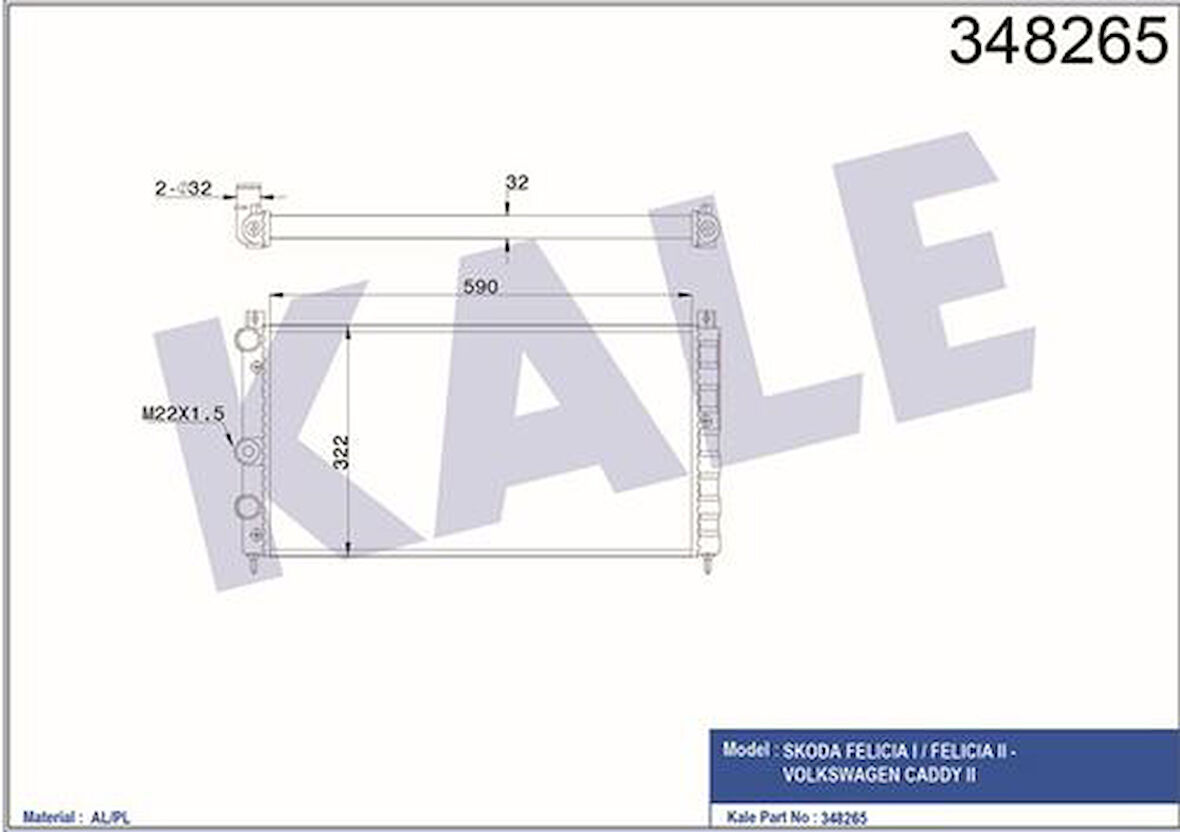 Kale 348265 Radyatör Al Mknk Felicia I-Felicia II-Volkswagen Caddy II Mt 6U0121253A