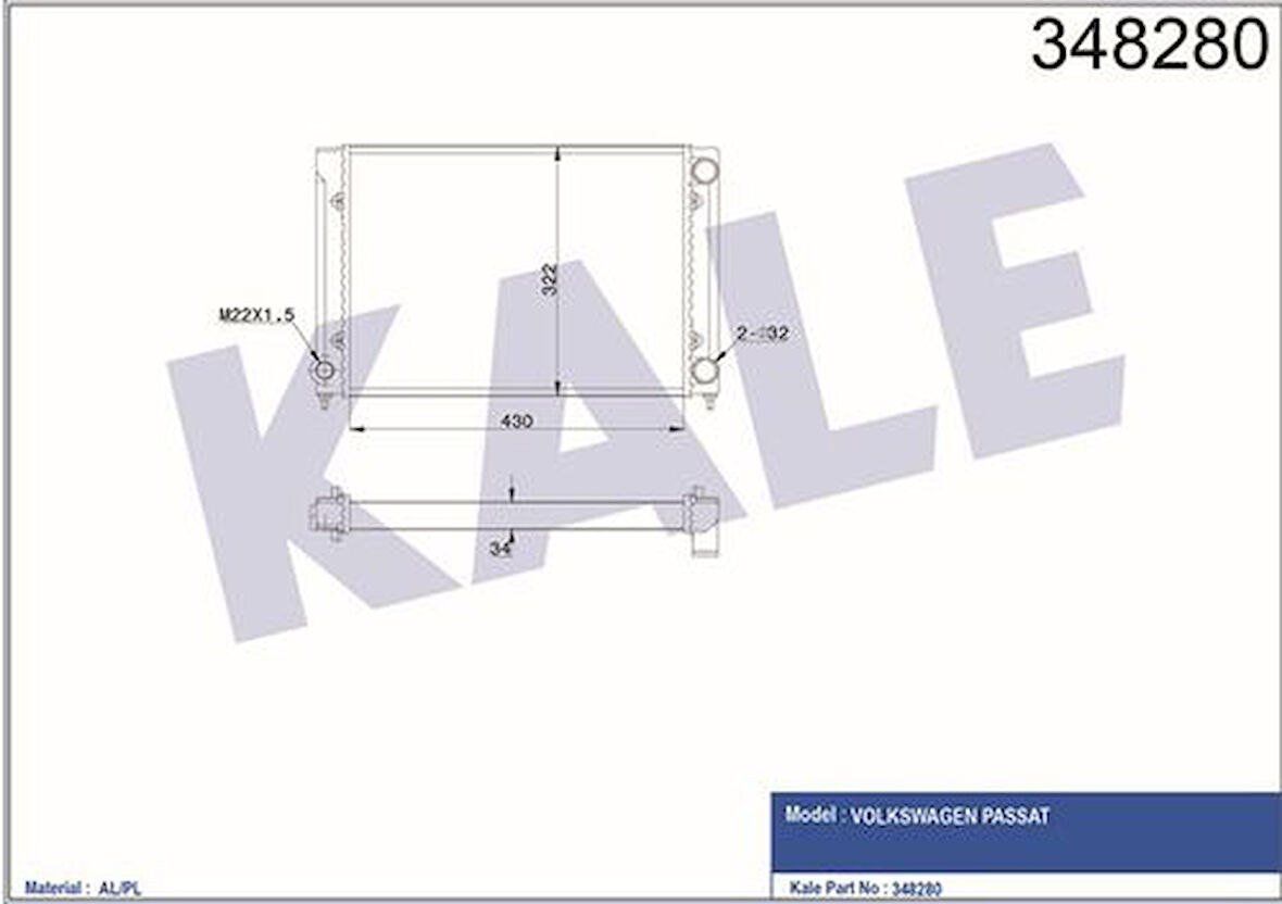 Kale 348280 Radyatör Al Mknk Passat Mt 353121253AA