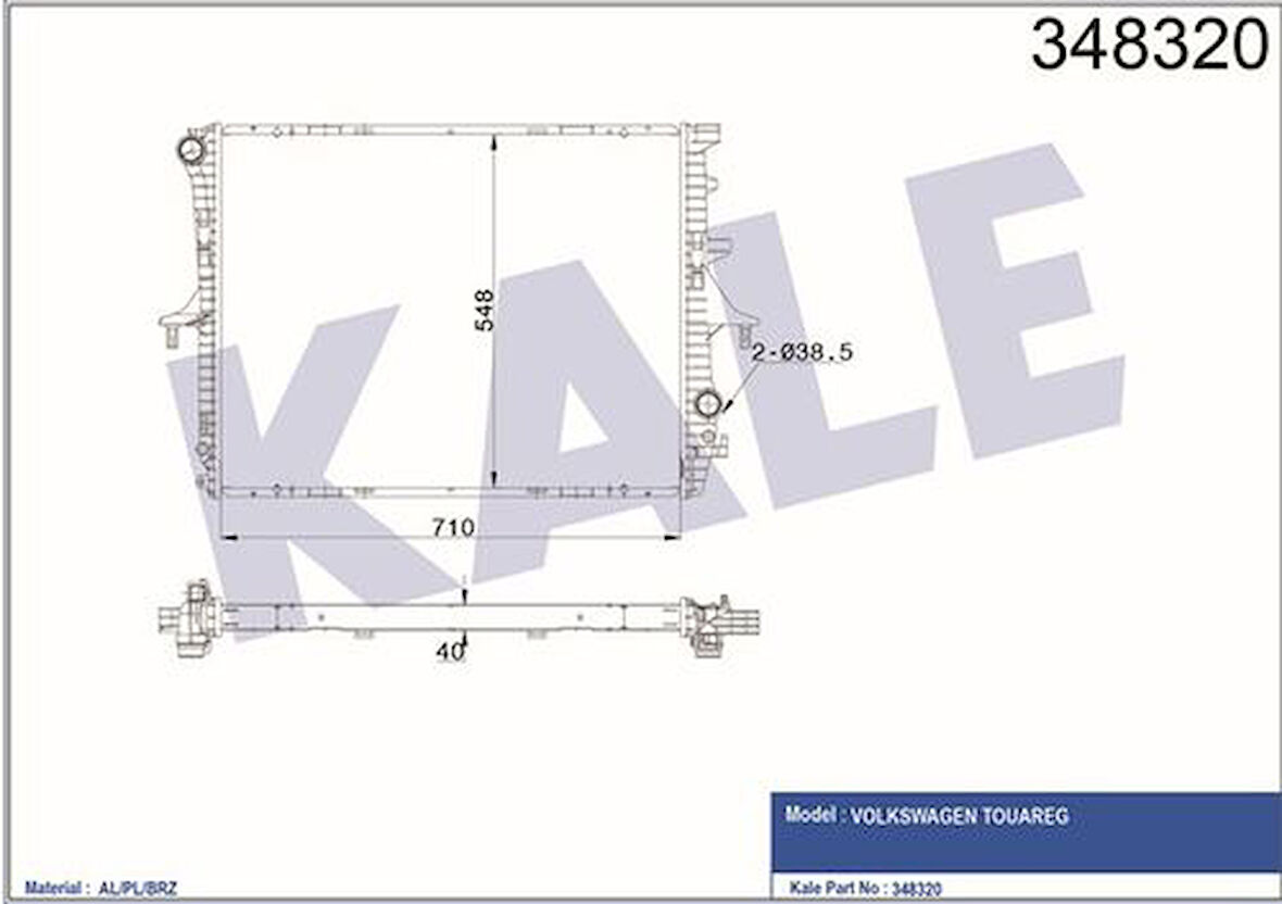 Kale 348320 Radyatör Al Pl Brz Q7 Porsche Cayenne Touareg 3.0TDI 3.2 4.2 5.0 6.0 3.6FSI 3.0TFSI 03 10 Mt 7L6121253C