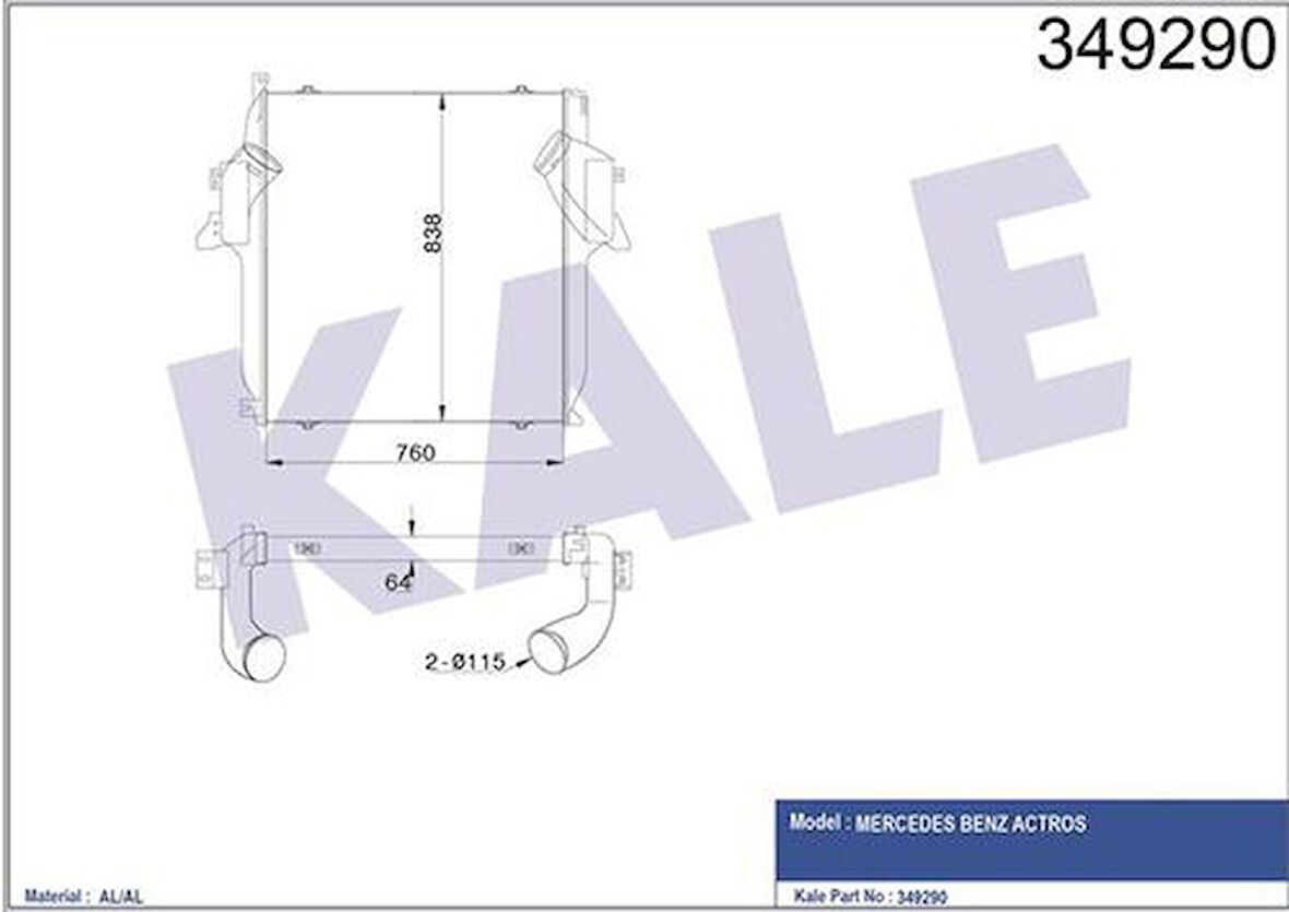 Kale 349290 Intercooler Radyatörü Mercedes Benz Actros MP2 3 1841 1844 1848 1849 9425010201