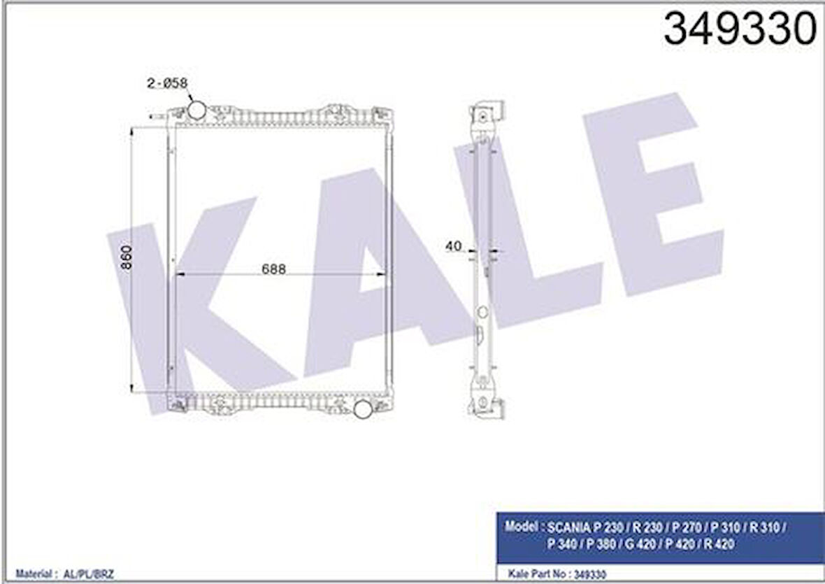 Kale 349330 Su Radyatörü Scania P.G.R.T Seriler K Seri (Çerçeveli) (Mt) 1491710