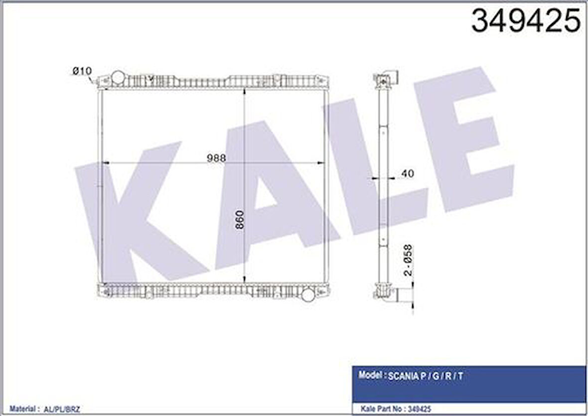 Kale 349425 Su Radyatörü Scania P-G-R-T Seri 04-P340-P380-P420-P480-P560-G340-G420-G480-R340-R380-R420-R460-R480-R500 (Çerçevesiz) (Mt) 1527653