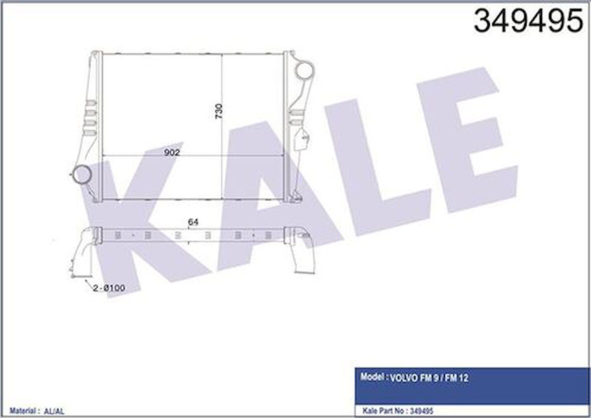 Kale 349495 Intercooler Radyatörü Dar Tip Versiyon 1-2-3-Volvo FH 12 FH 340 500 1998 Sonrası 85000377