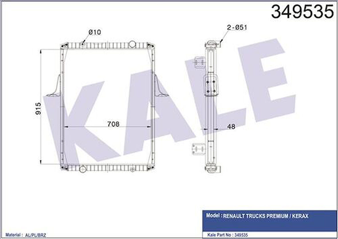 Kale 349535 Su Radyatörü Renault Kamyonlar Premium Kera(Çerçeveli) (Mt) 1996 ve Sonrası 5010230485