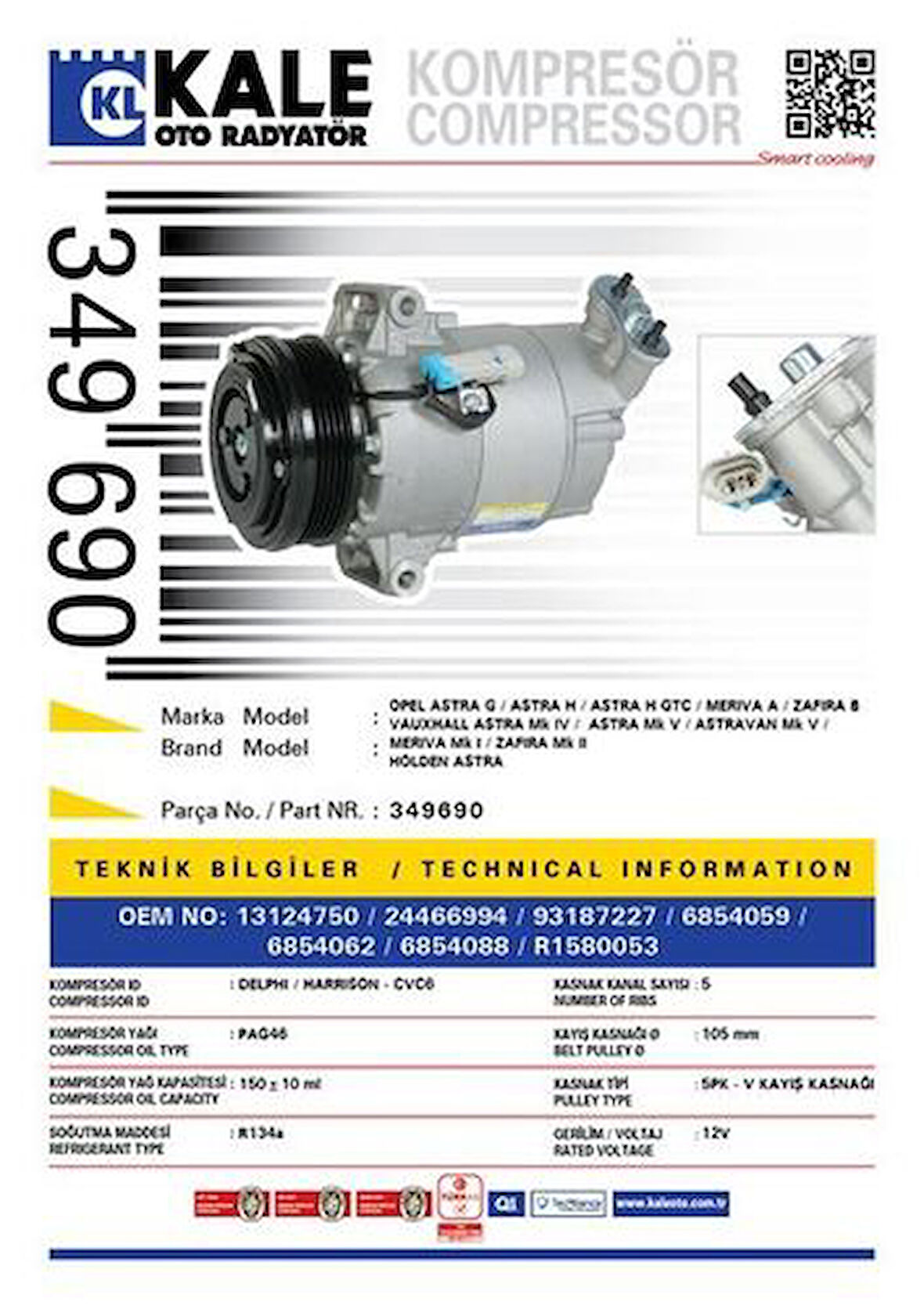 Kale 349690 Klıma Kompresoru Astra G Astra H Merıva A Zafıra B Z16Xep 5Pk V Kayış Kasnağı