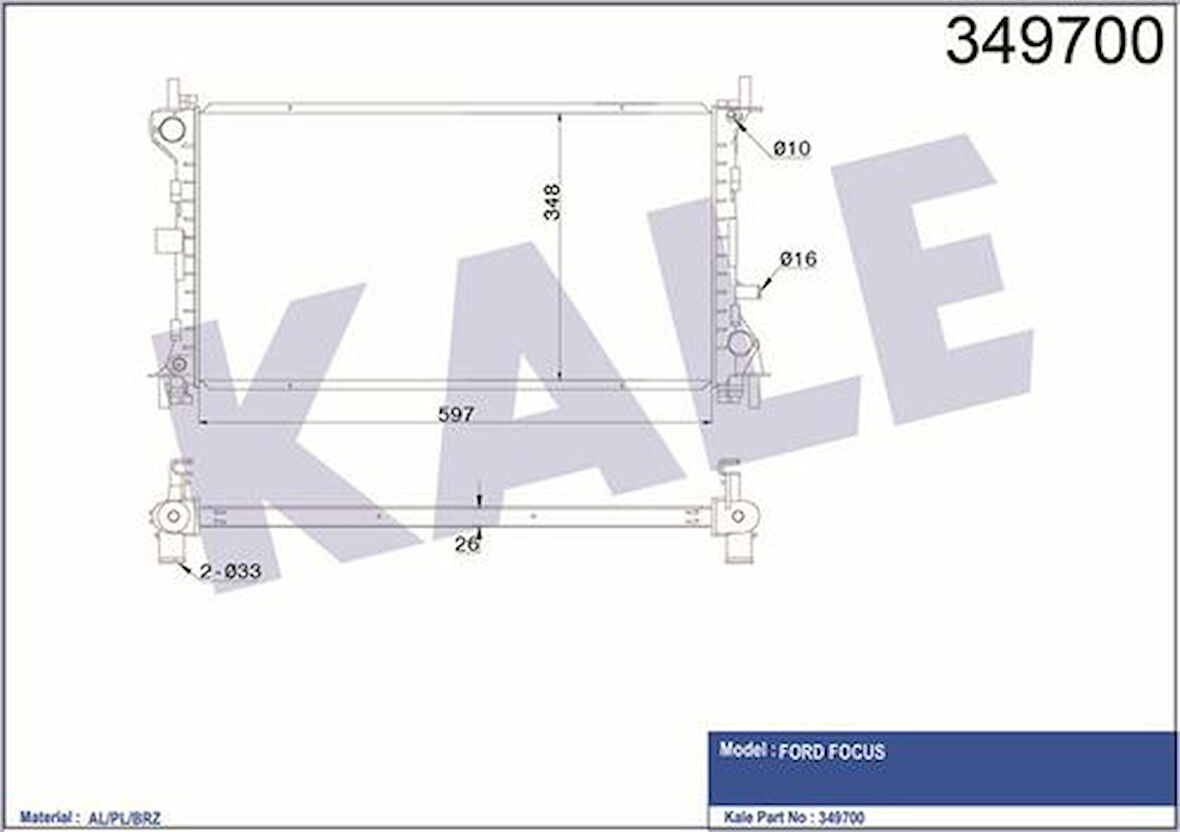 Kale 349700 Motor Su Radyatörü AC Focus 2.0 98-05 Klimalı Manuel Brazing 600x348x26 ME98AB8005MF