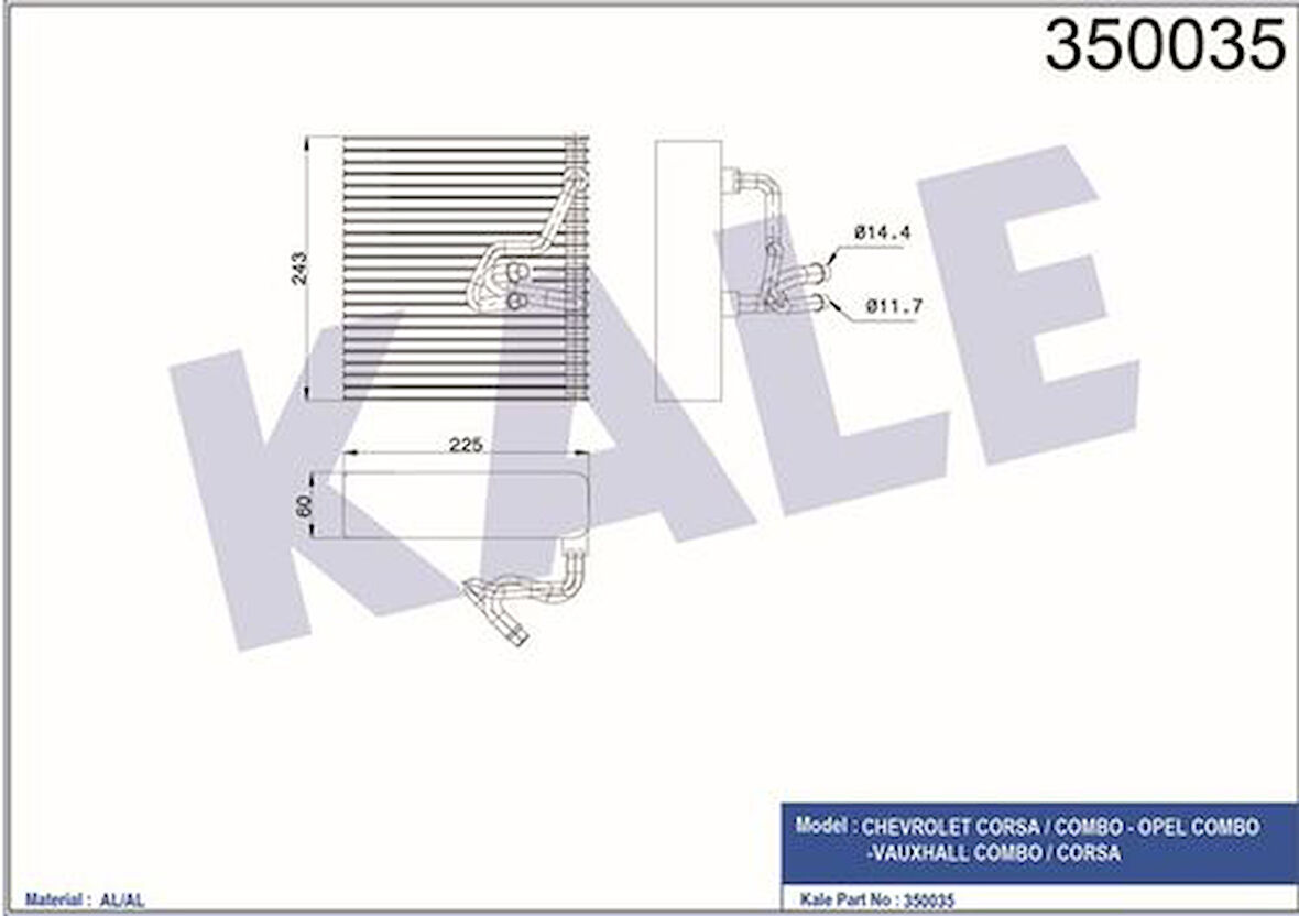 Kale 350035 Evaporator Corsa C 00-00-Tigra B 04- 90535096