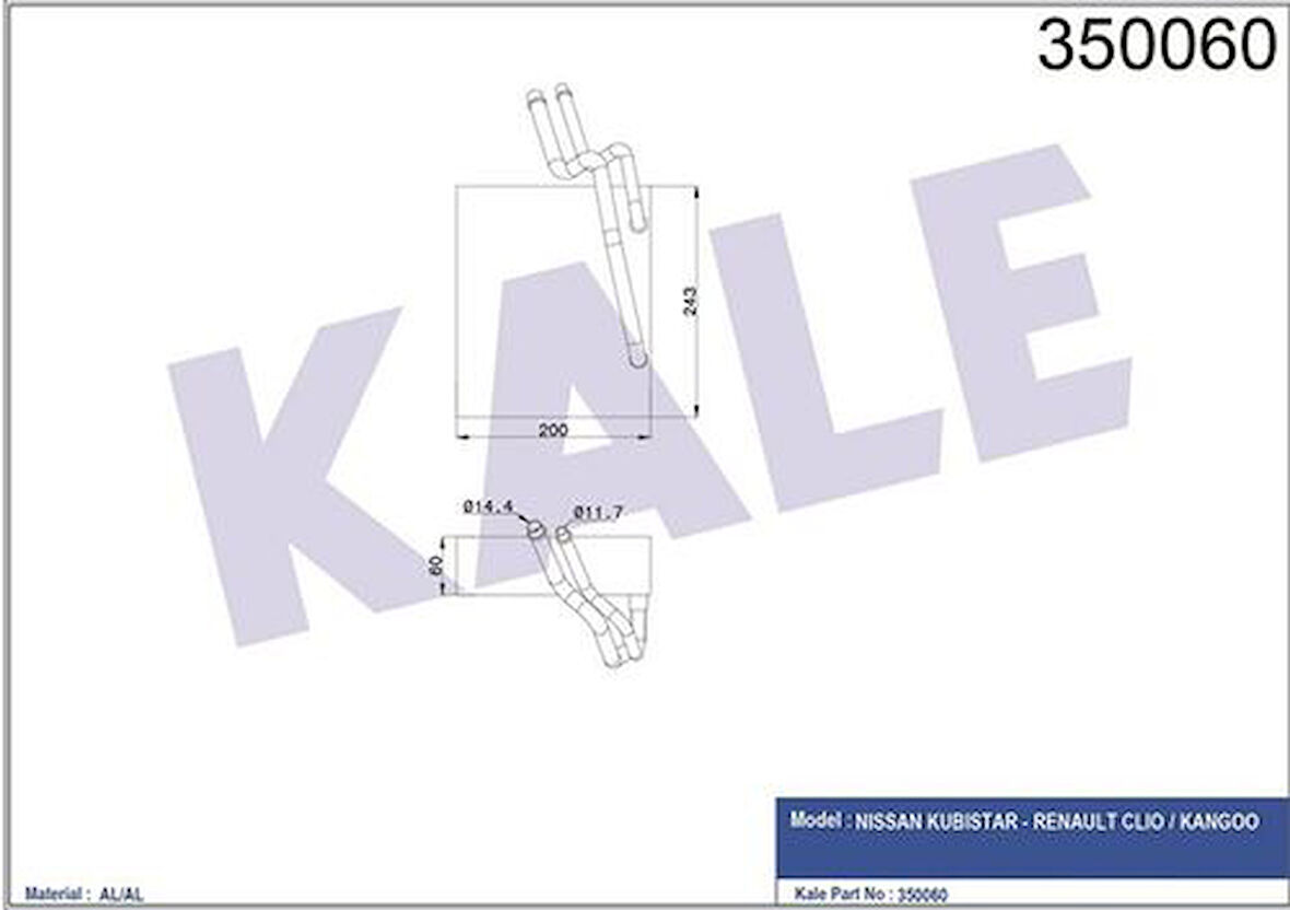 Kale 350060 Evaporator Kubistar- Renault Clio-Kangoo 7701205748