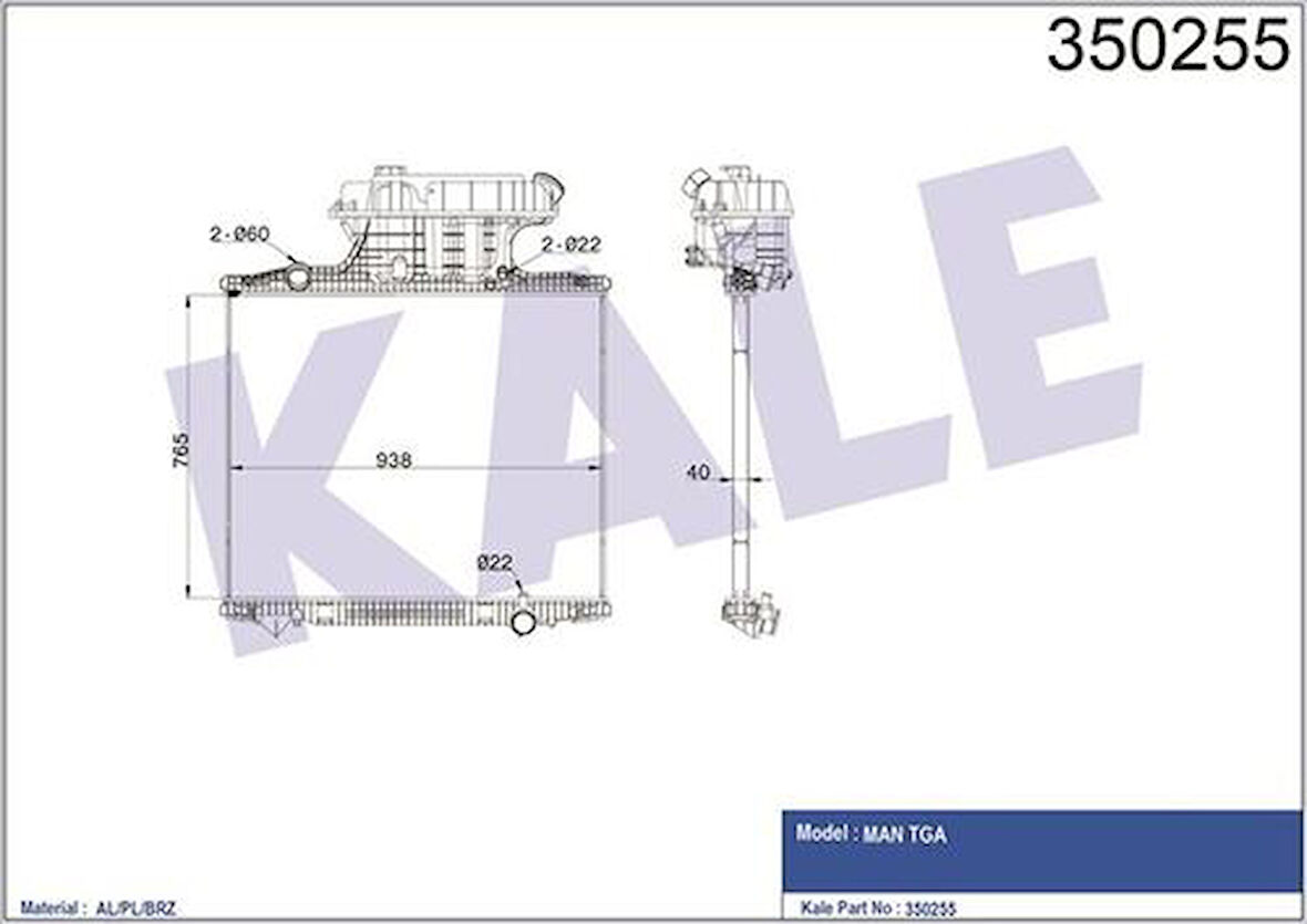 Kale 350255 Su Radyatörü MAN TGA D2066 D2866 D2876 00-(Çerçevesiz) (Mt) 81061016518