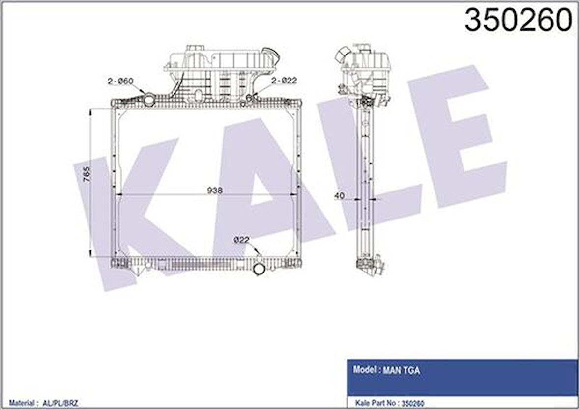 Kale 350260 Su Radyatörü MAN TGA D2066 D2866 D2876 00-(Çerçeveli) (Mt) 81061016518