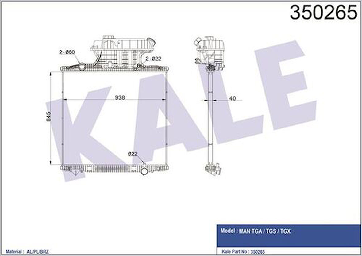 Kale 350265 Su Radyatörü MAN TGA Tgs Tg(Çerçevesiz) (Mt) 81061016482