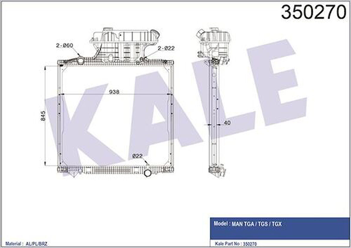 Kale 350270 Su Radyatörü MAN TGA Tgs Tg(Çerçeveli) (Mt) 81061016482