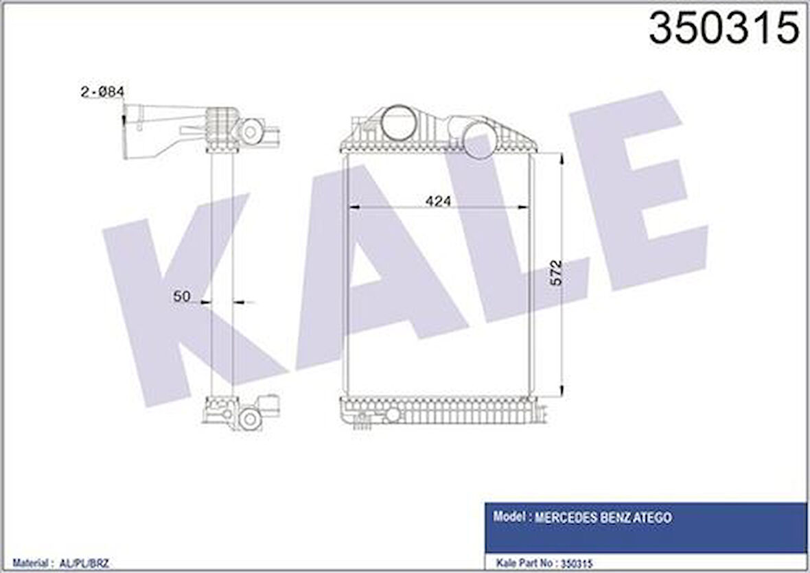 Kale 350315 Intercooler Radyatörü Atego 1517 1518 1523 1528 2004 ve Sonrası 9705010101