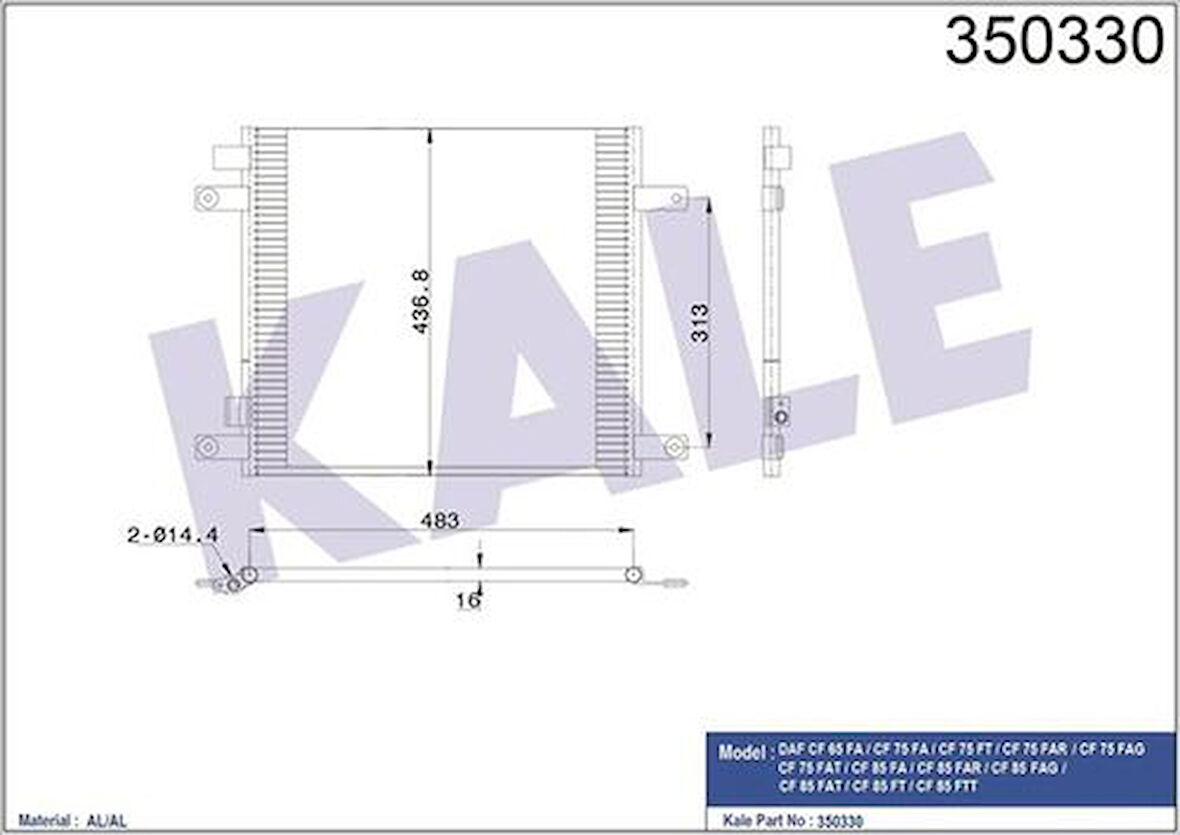 Kale 350330 Kondenser DAF CF 65 Fa Cf 75 Fa Cf 75 Ft Cf 75 Far Cf 75 Fag Cf 75 Fat Cf 85 Fa Cf 84 1371355