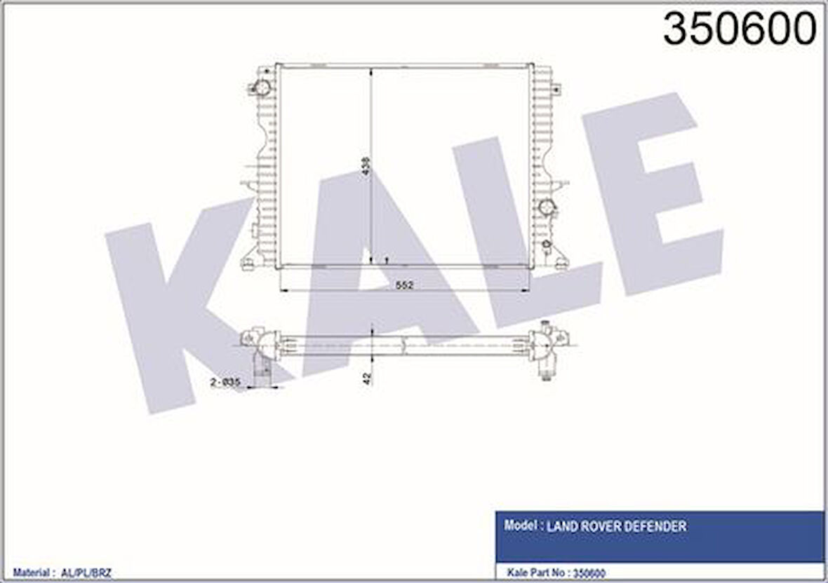 Kale 350600 Motor Su Radyatörü Dt244 Dt224 Defender L316 Defender L317 07 16 PCC001020
