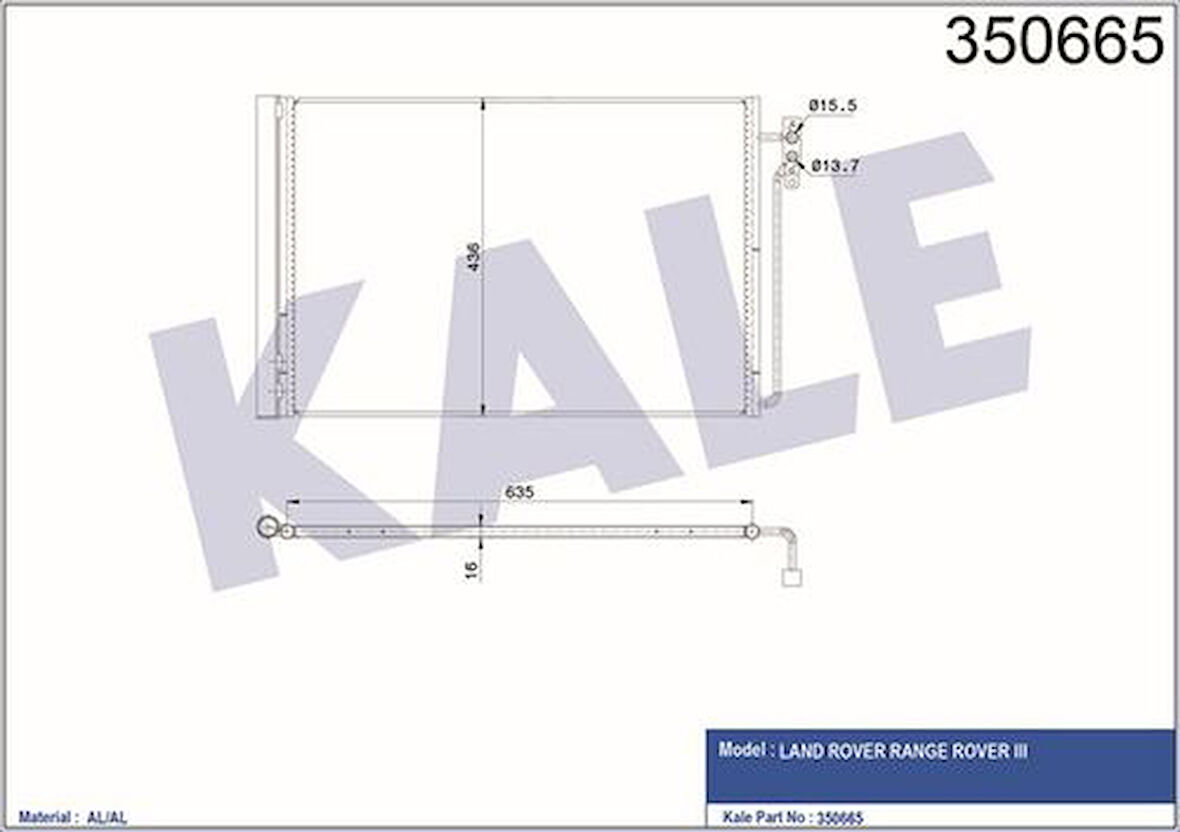 Kale 350665 Klima Radyatörü 306D1 M62 B44 Range Rover 3 Vogue L322 02-14 JRW000020