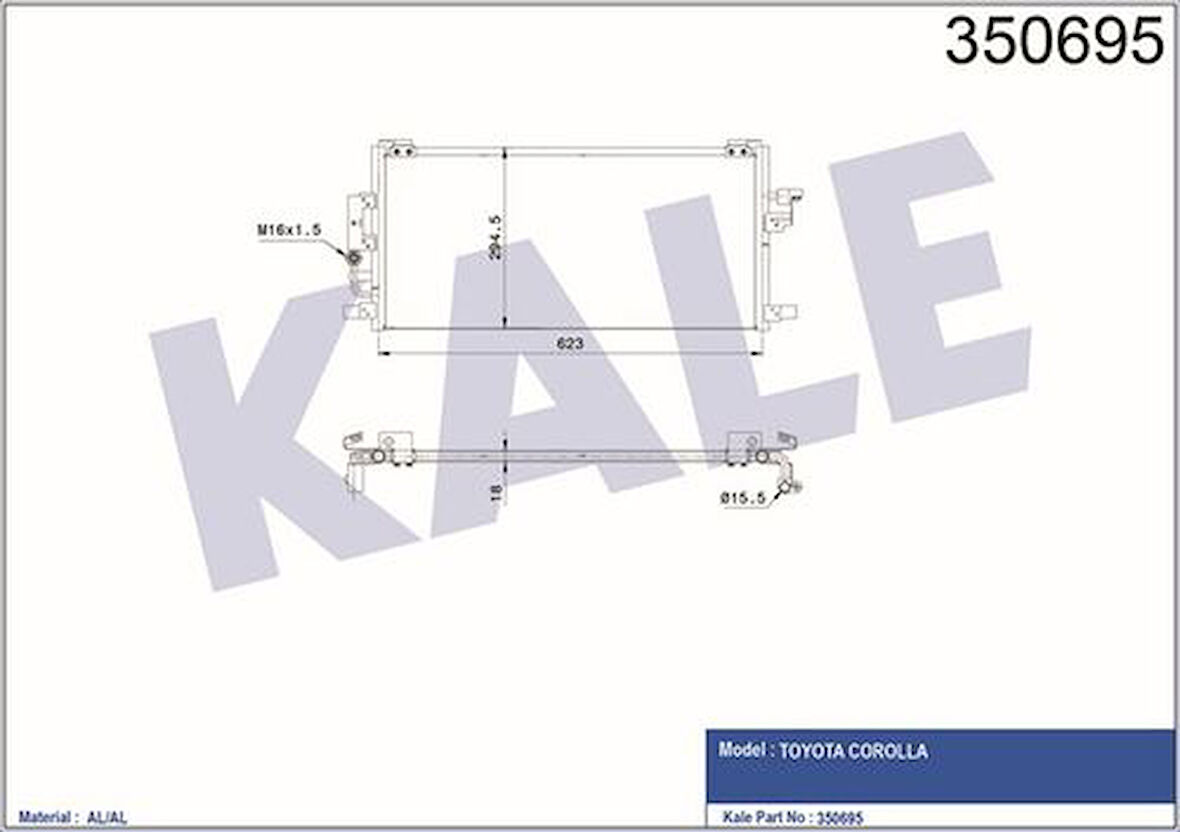 Kale 350695 Klima Radyatörü Kondanser Toyota Corola 1.4 1.6 1997-727x281x16 8846002050