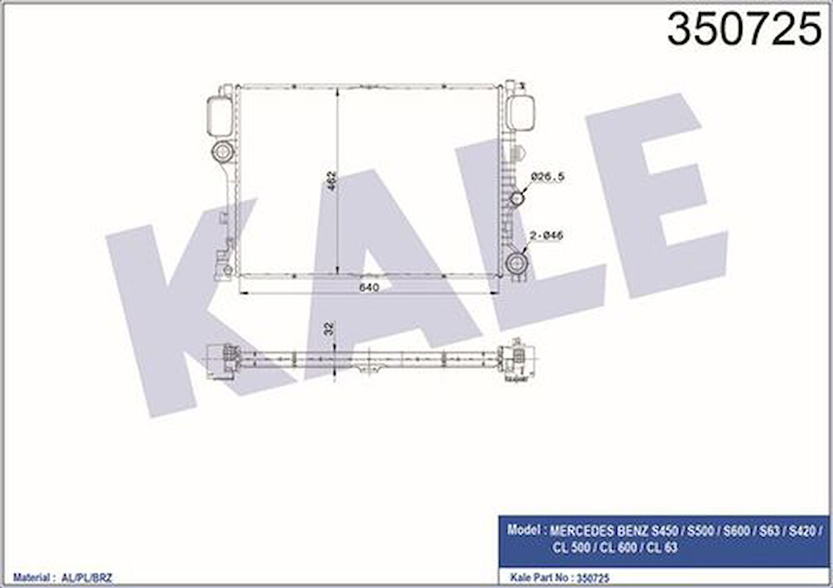Kale 350725 Motor Su Radyatörü S-Class W221 05-13 C216 10-12 2215003203