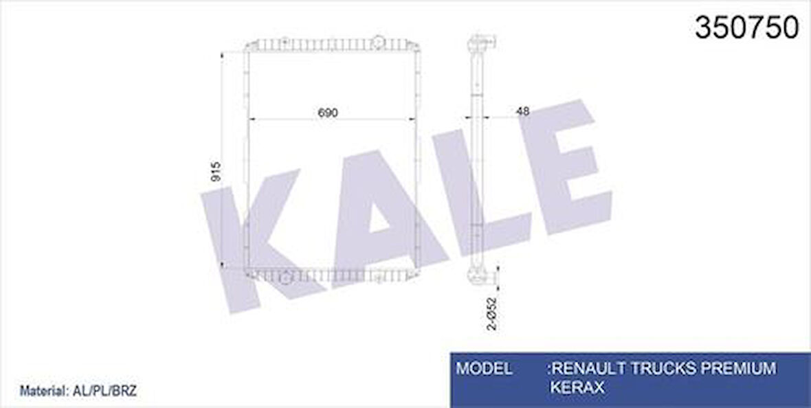Kale 350750 Radyatör Motor Renault Kamyonlar Premium KeraRadyatör (Çerçevesiz) 5010230485