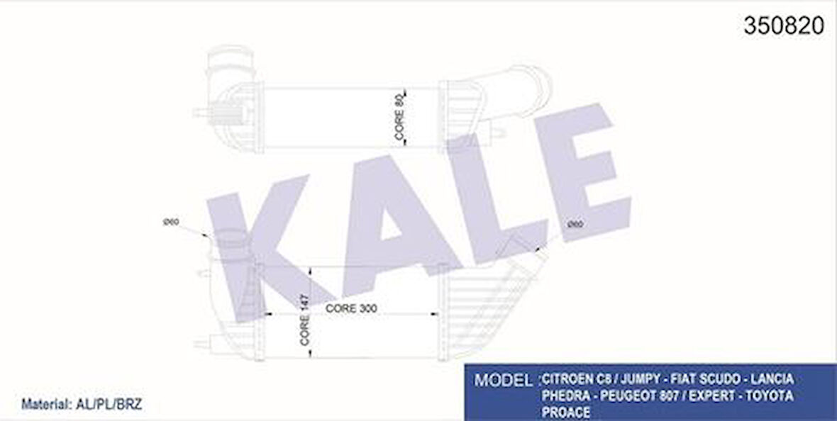 Kale 350820 Intercooler Radyatörü 807 Expert III C8 Jumpy Jump III 0384.J9