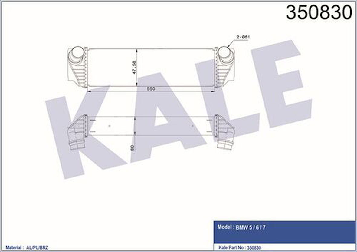 Kale 350830 Intercooler Radyatörü BMW B47 N47 N57 F10 F11 F12 F01 F02 F03 F03 17517812016