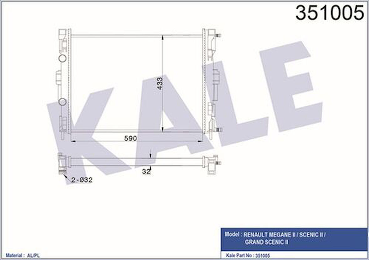 Kale 351005 Motor Radyatörü Megane II Scenic 1.5DCI 1.4 1.6 2.0 16V 8200115541